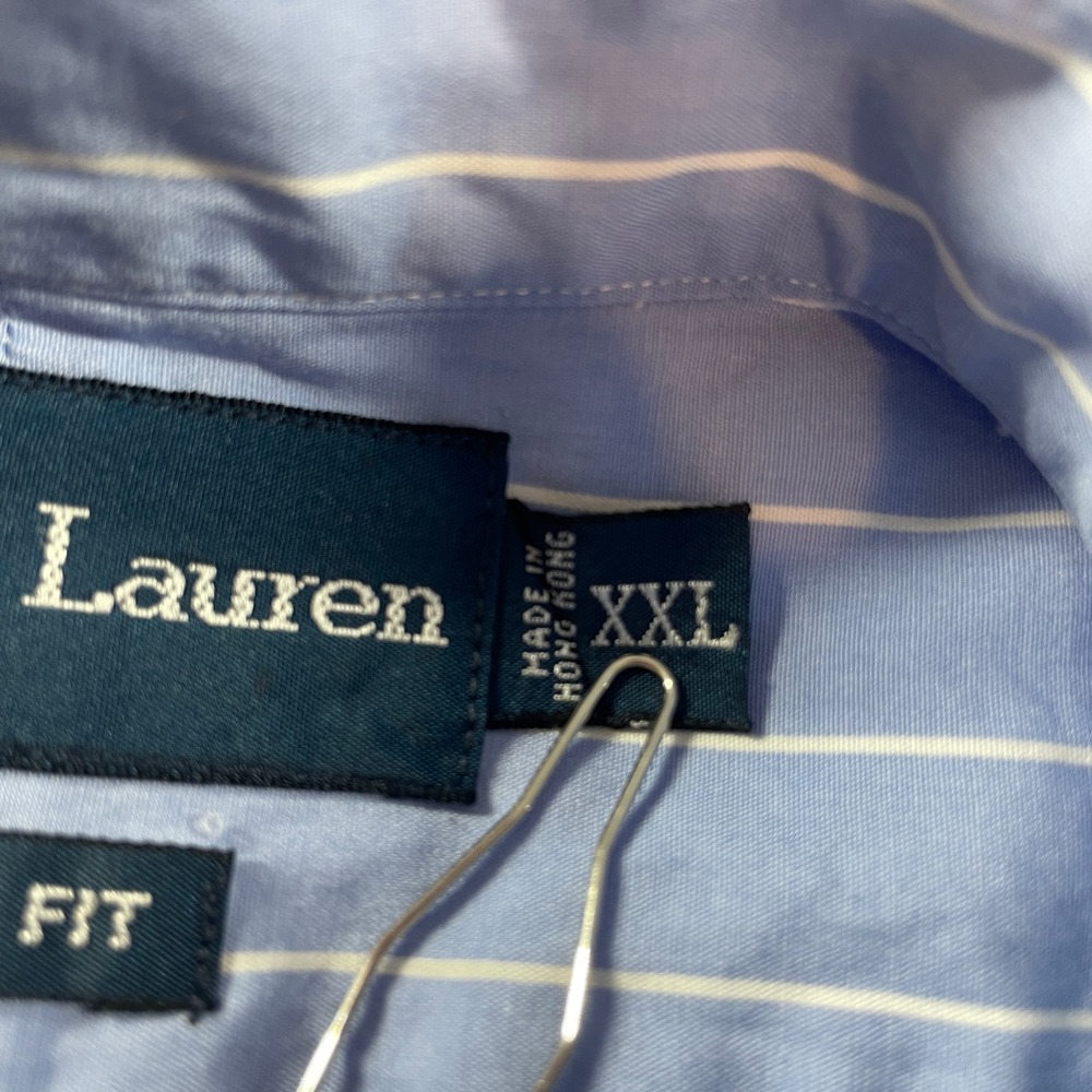 Ralph Lauren Mens Button Down Shirt XXL Blue Striped Short Sleeve Classic Fit - Picture 6 of 13